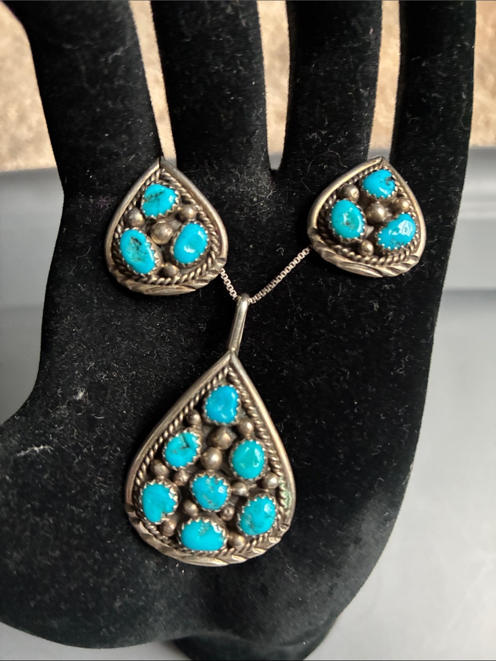 Navajo Irene Chiquito Sterling Pendant Necklace and Earrings Set